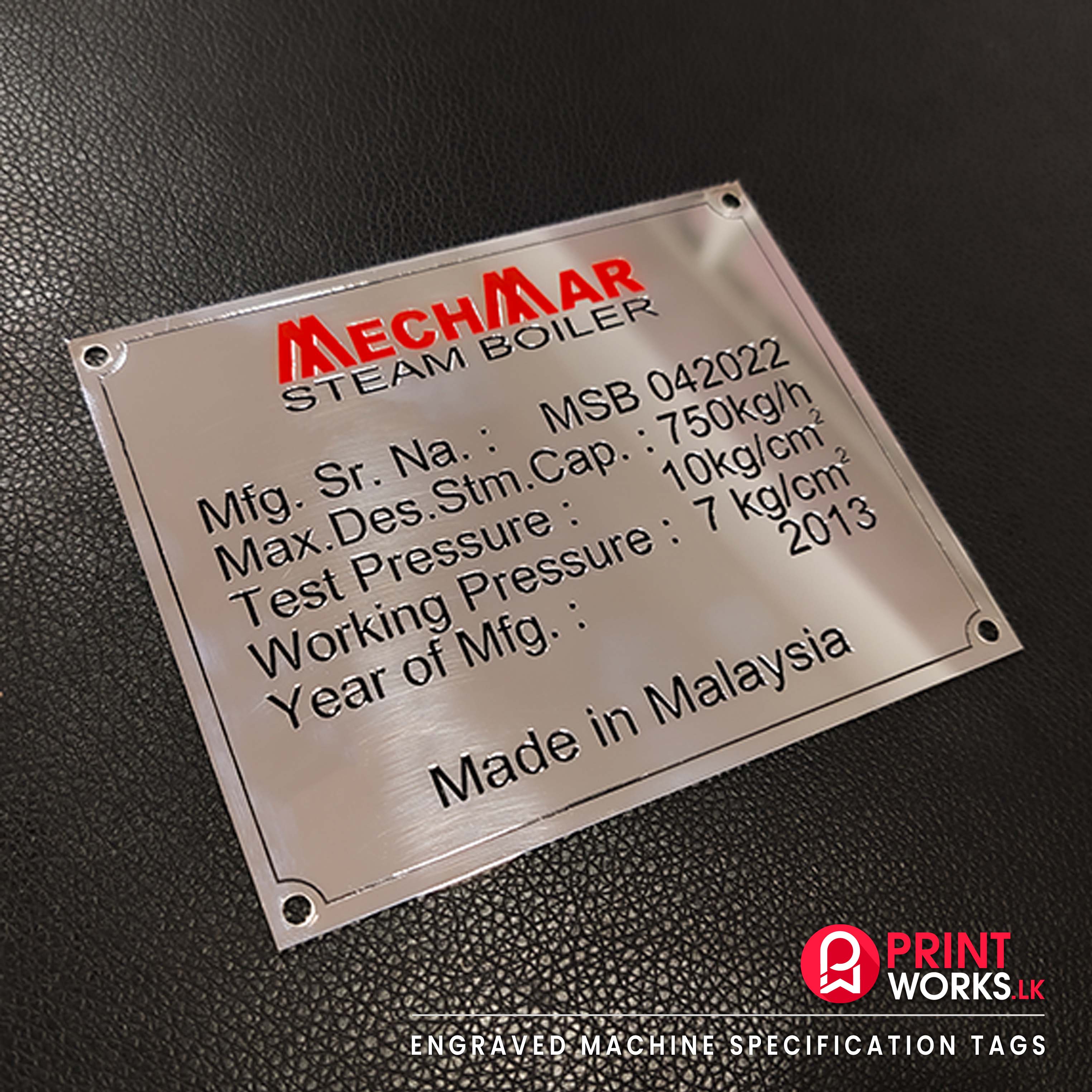 Engraved Machine Specification Tags